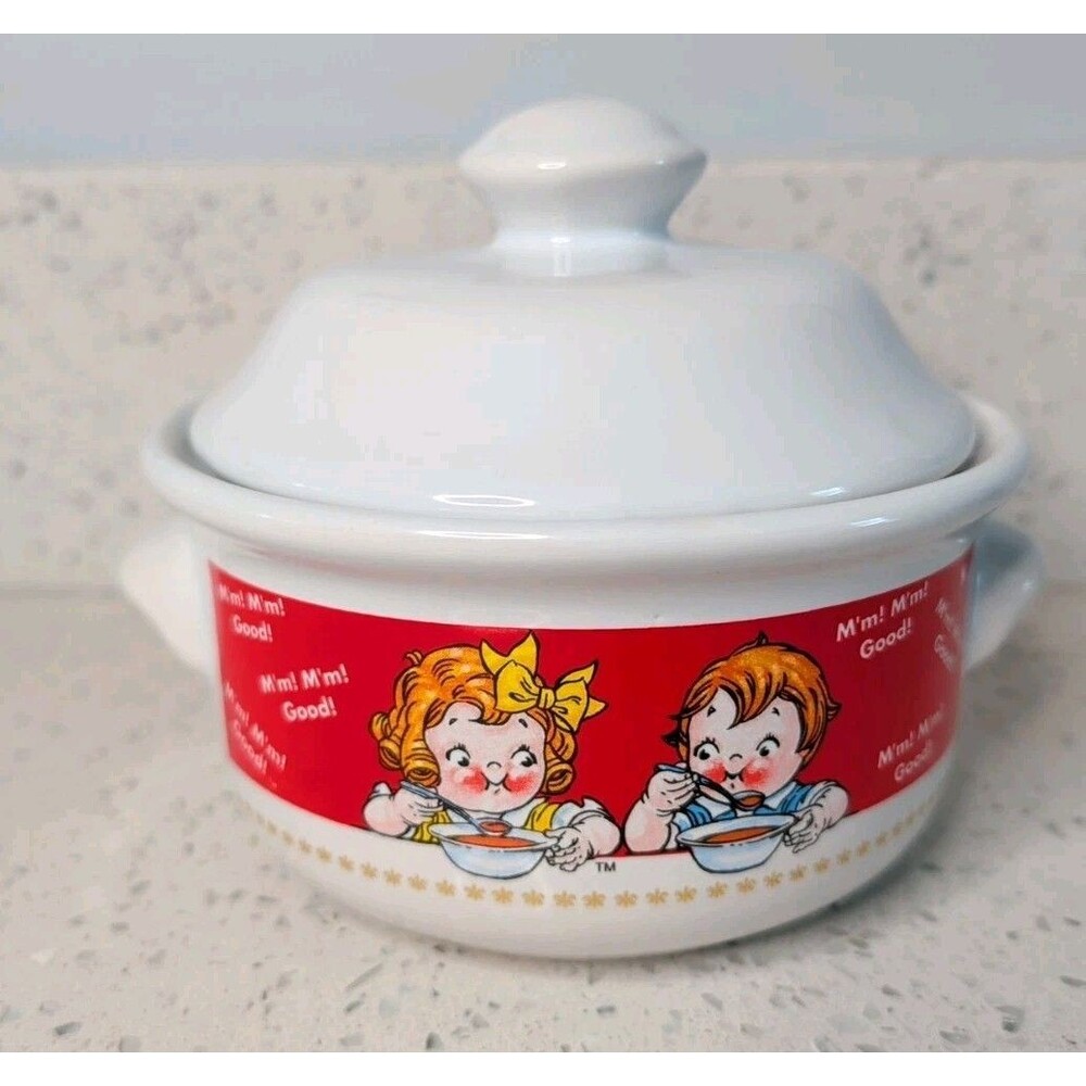 Campbell Soup Kids Ceramic Covered Bowl Red 1998 Retro Kitchenware